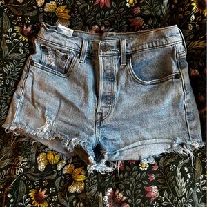 Levi's 501 Blue Frayed Jean Shorts